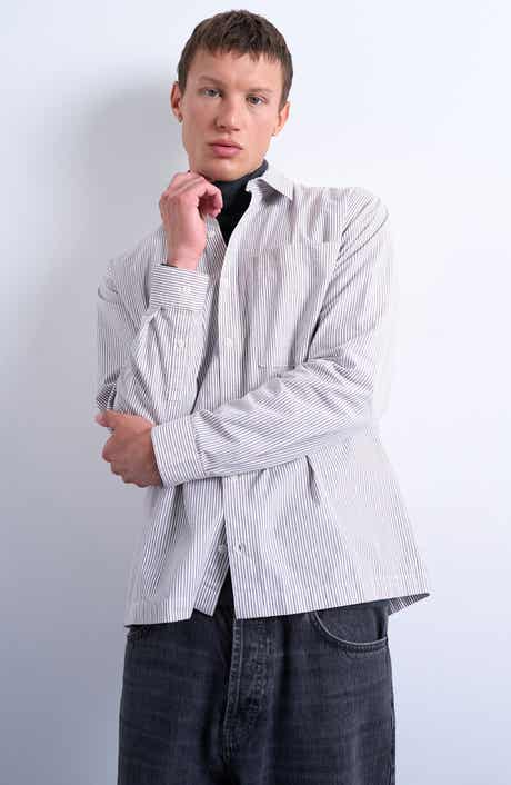 Relaxed Fit Stripe Cotton Button-Up Shirt