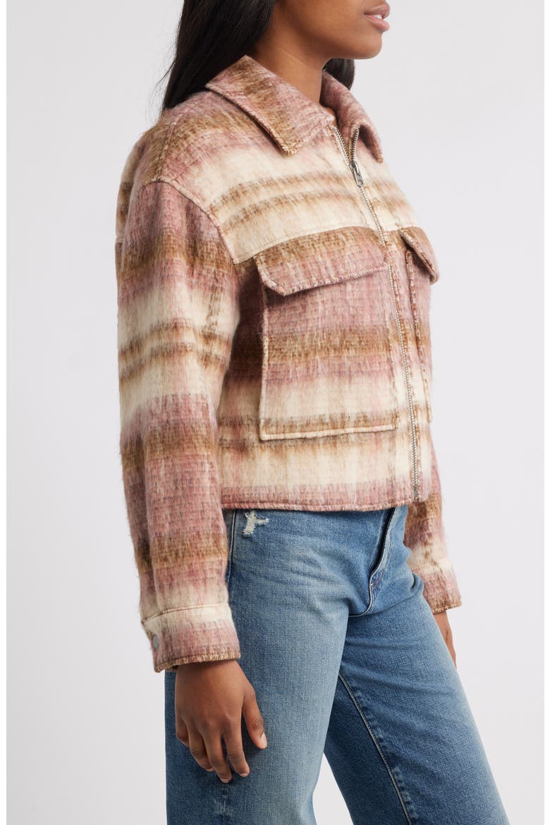Zip Front Crop Jacket, Alternate, color, GREY PINK PLAID