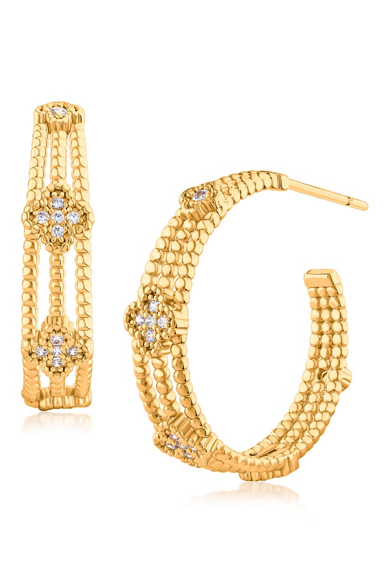 Delicate Clover Cubic Zirconia Hoop Earrings (Nordstrom Exclusive), Main, color, CLEAR GOLD