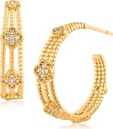 JARDIN Delicate Clover Cubic Zirconia Hoop Earrings