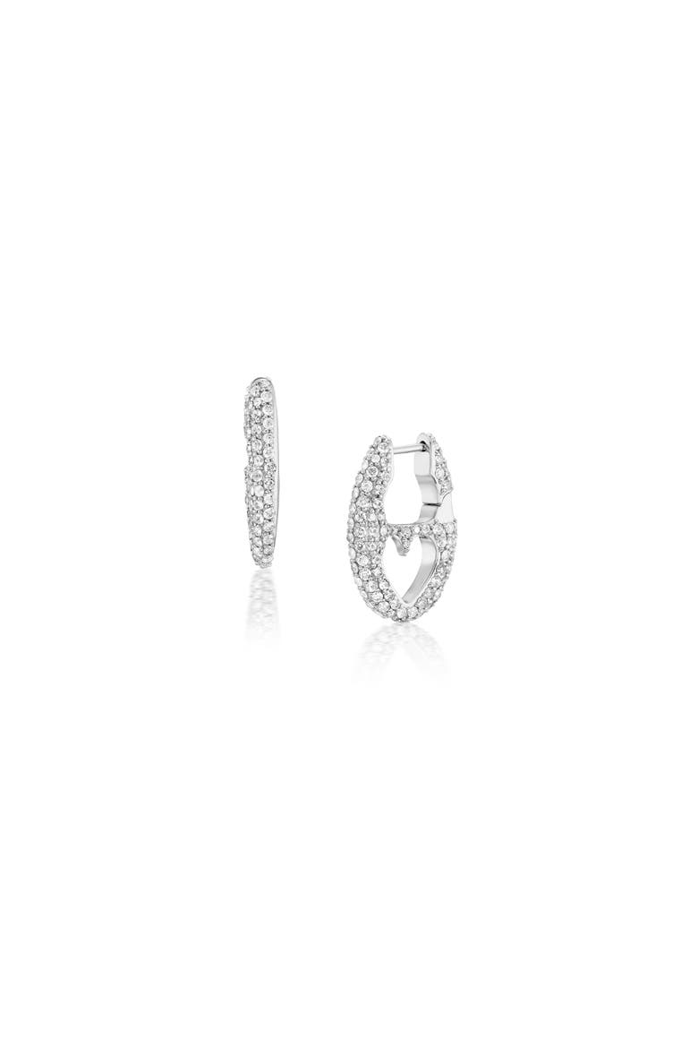 Diamond Puffy Heart Mariner Link Hoop, Main, color, Sterling Silver