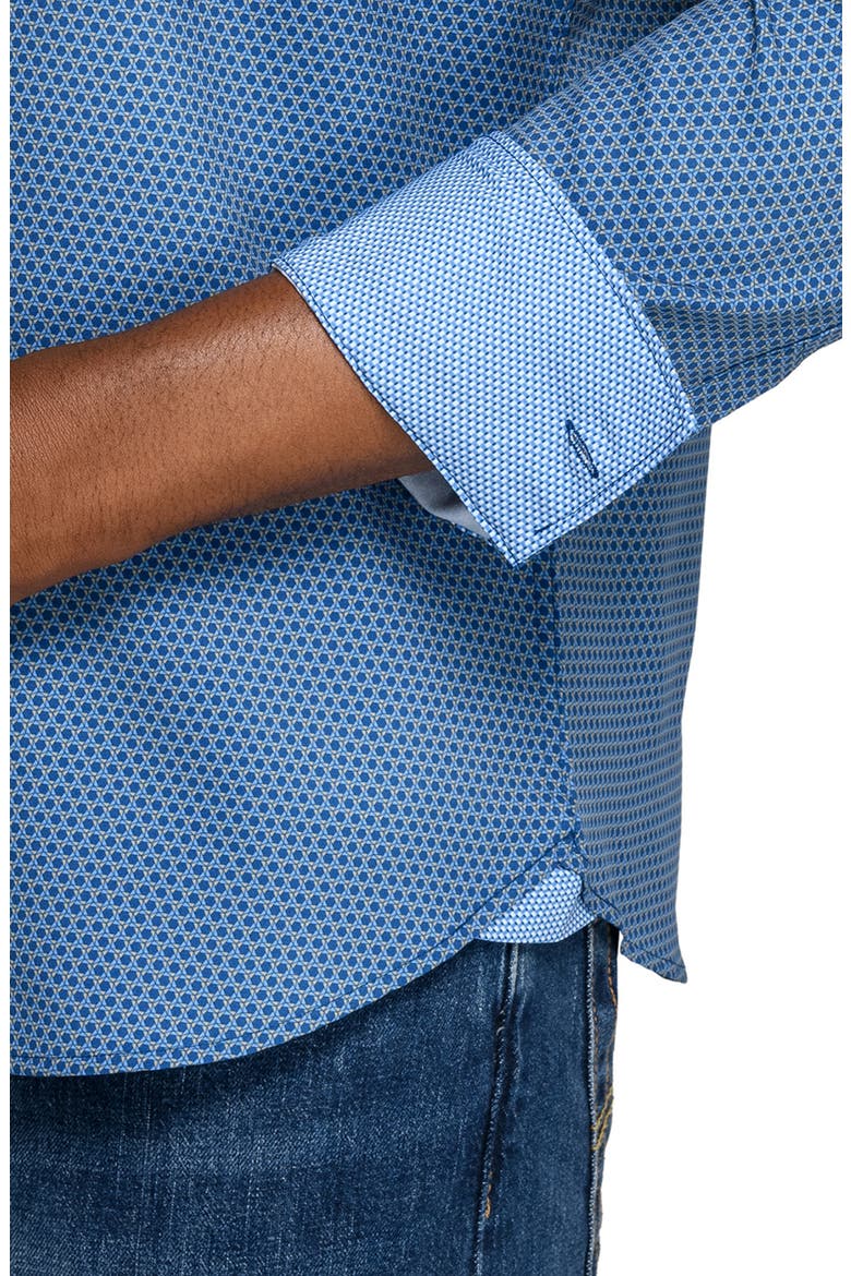 Hexagon Geo Woven Long Sleeve Basic, Alternate, color, STEEL BLUE