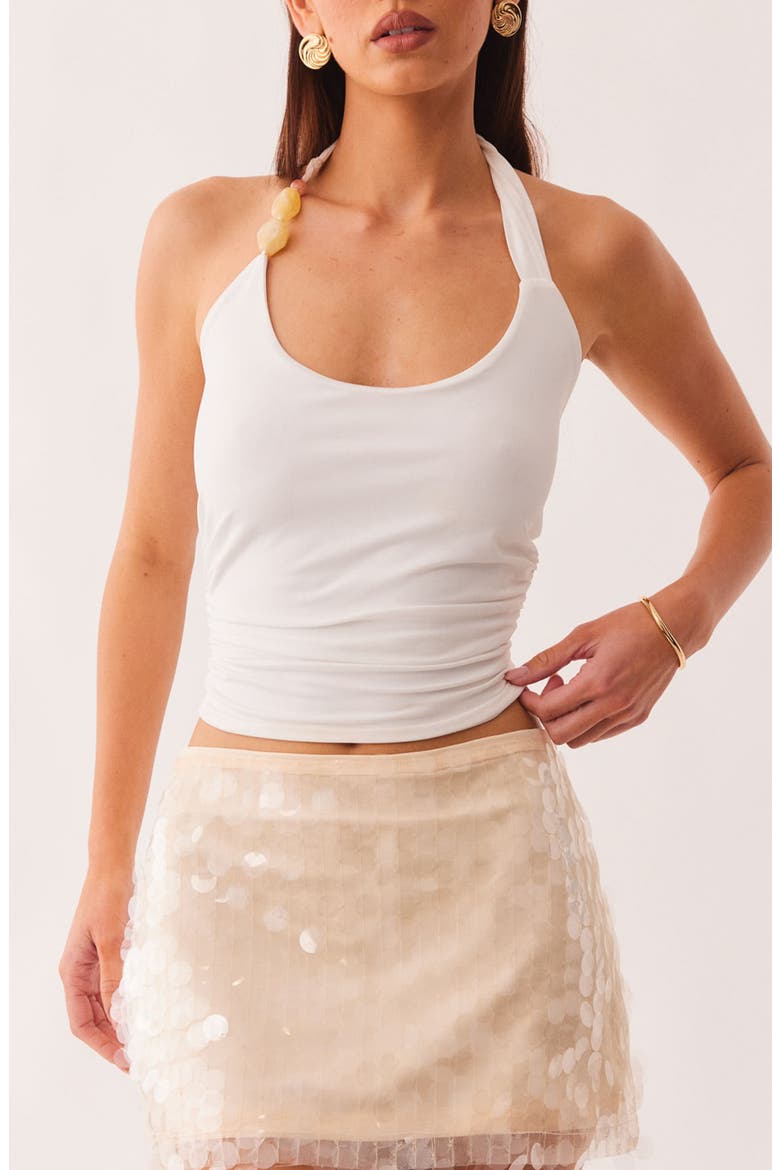 Lexie Twist Beaded Halter Neck Tank, Alternate, color, WHITE
