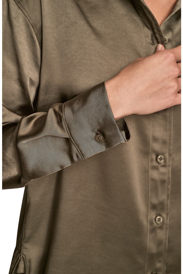 Satin Button-Up Shirt, Alternate, color, KHAKI GREEN