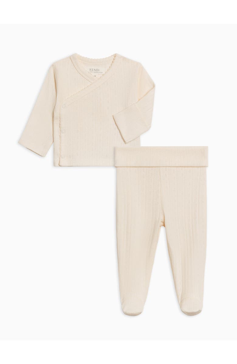 Colored Organics Lacey Pointelle Kimono Top and Pant Set, Main, color, Ivory