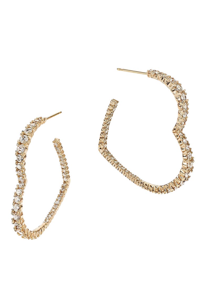 Graduated Diamond Heart Hoop Earrings, Alternate, color, YELLOW GOLD