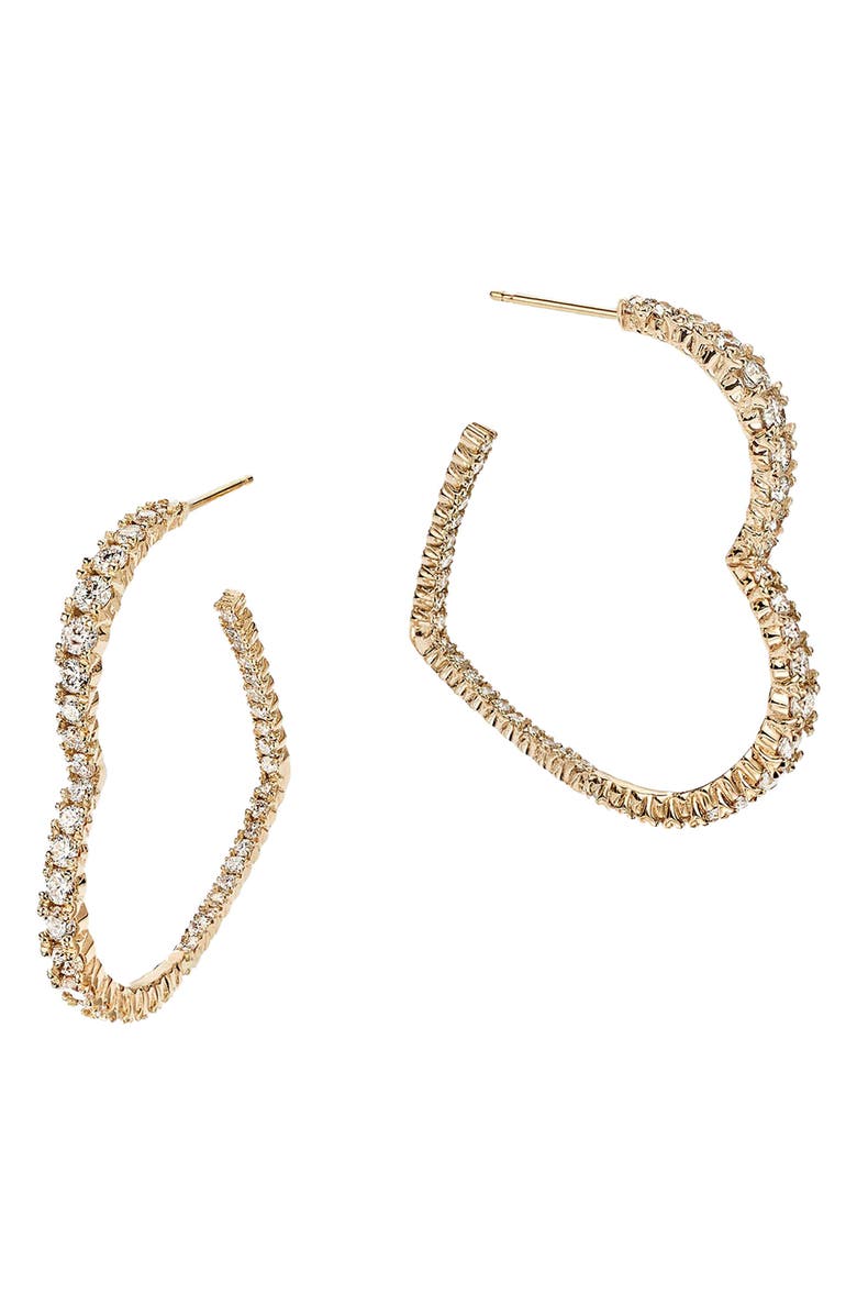 LANA Graduated Diamond Heart Hoop Earrings, Alternate, color, Yellow Gold
