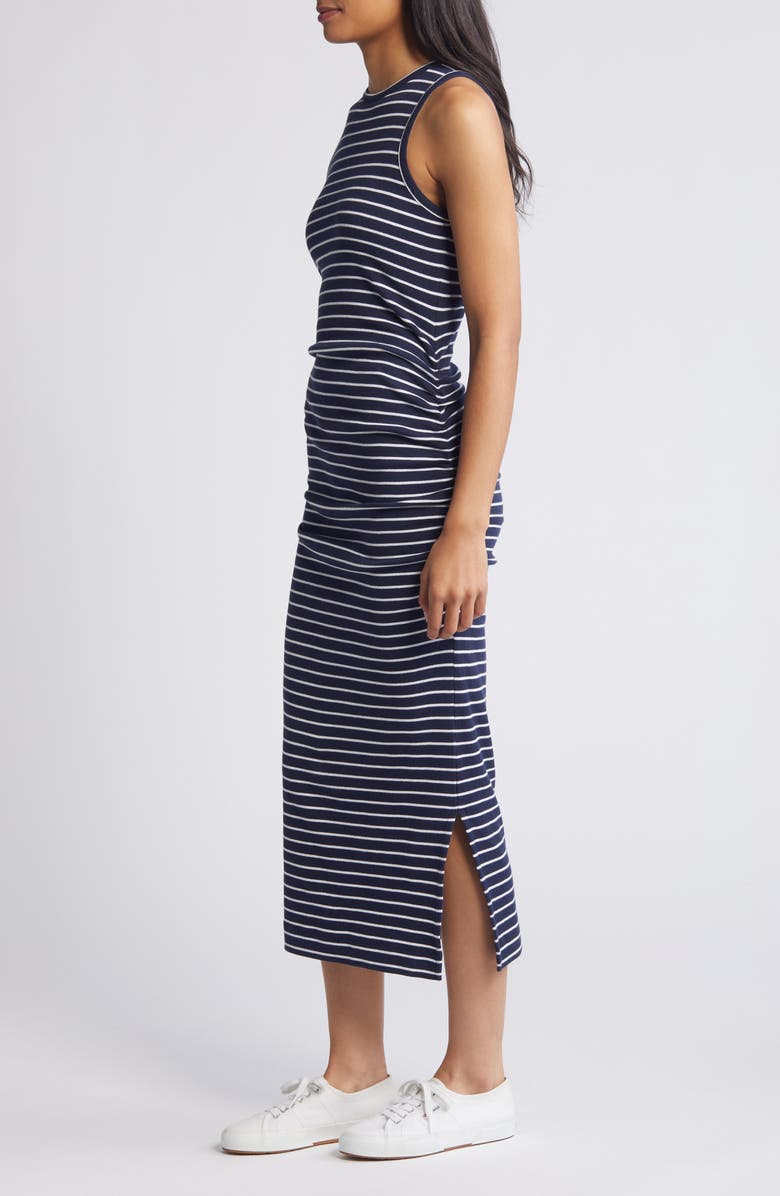 Caslon<sup>®</sup> Ruched Tank Midi Dress, Alternate, color, Navy- White Northshore Stripe