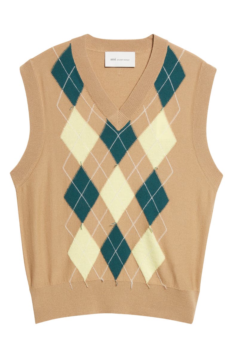 AMI PARIS Argyle Plaid Intarsia Knit Wool & Cotton Sweater Vest, Alternate, color,