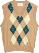 AMI PARIS Argyle Plaid Intarsia Knit Wool & Cotton Sweater Vest