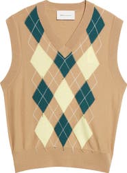 AMI PARIS Argyle Plaid Intarsia Knit Wool & Cotton Sweater Vest
