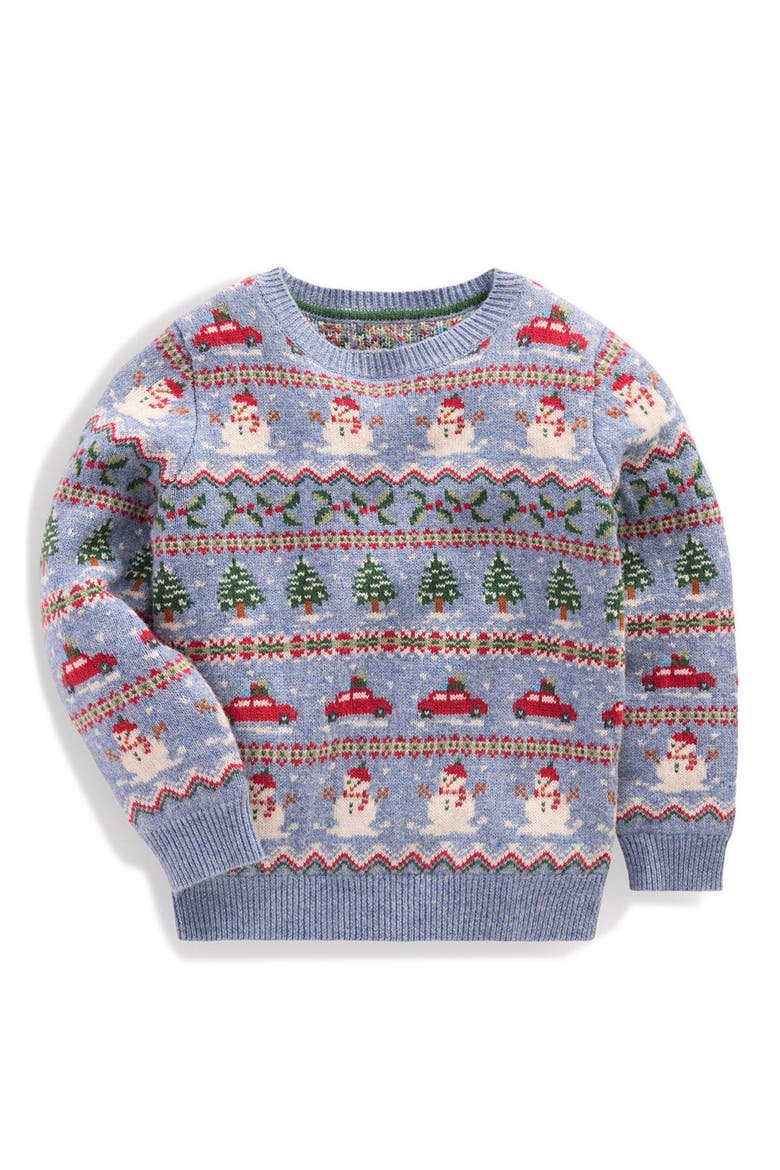Kids' Fair Isle Sweater, Main, color, GLACIER BLUE CHRISTMAS CARS