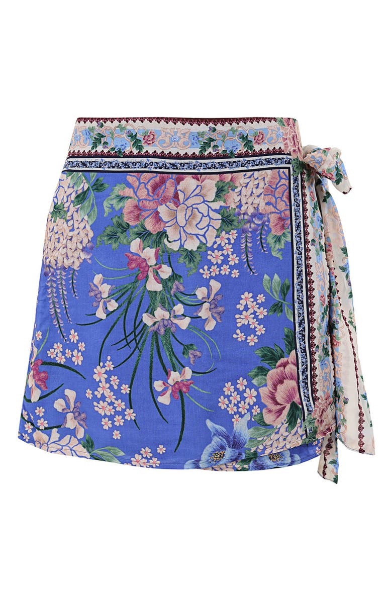 Agua Bendita Ziara Side Tie Cover-Up Miniskirt, Alternate, color, Blue