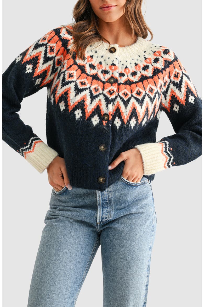 Fair Isle Cardigan, Main, color, NAVY CREAM