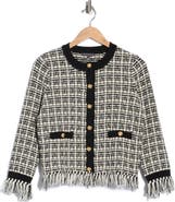 Adrianna Papell Tweed Fringe Cardigan