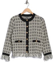 Adrianna Papell Tweed Fringe Cardigan