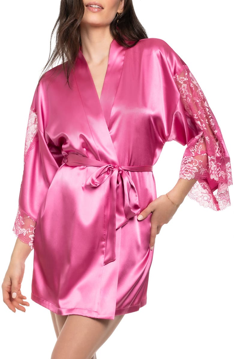 In Bloom by Jonquil Annalee Lace Inset Satin Wrap, Main, color, Orchid Pink