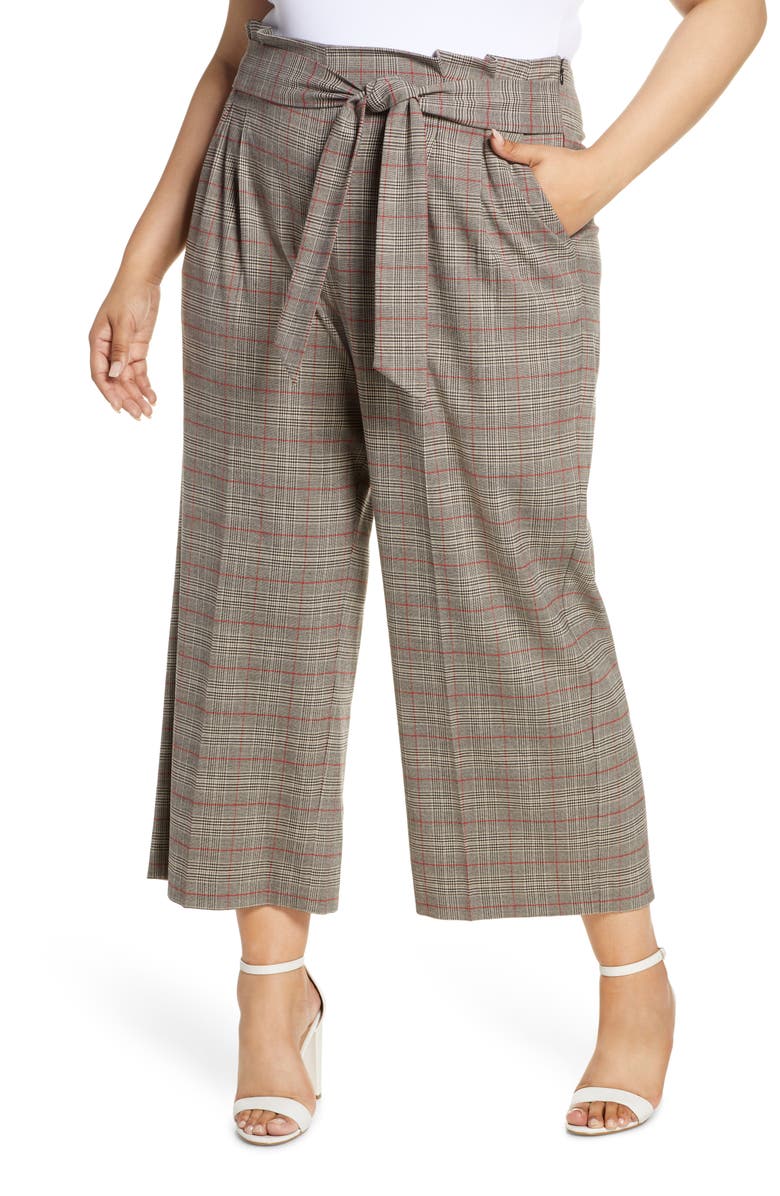 1.STATE Acoustic Plaid Paperbag Waist Crop Pants, Main, color, 