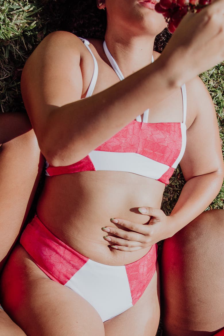 Massi Bikini Bottom With Color-blocked Tile Pattern, Alternate, color, White and Red