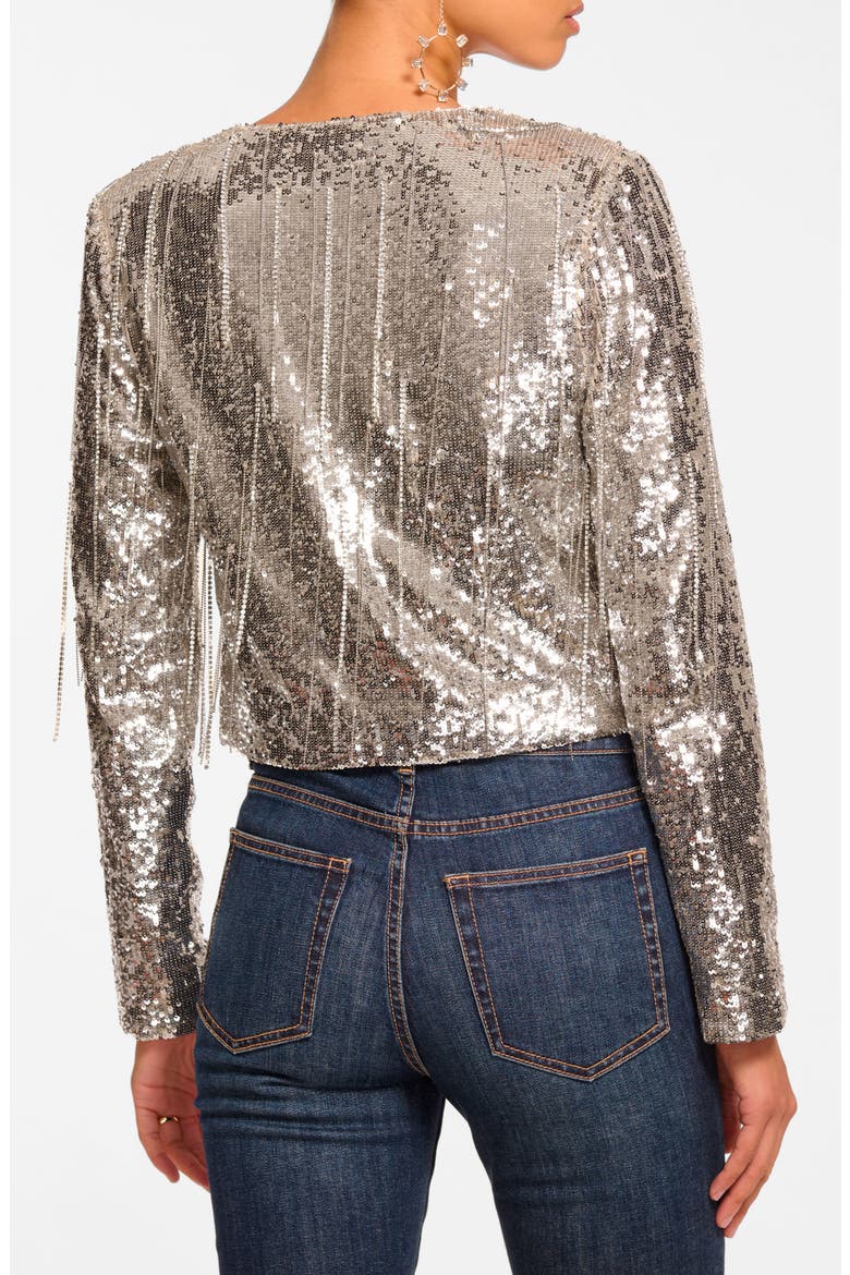 Sapphire Sequin Fringe Crop Jacket, Alternate, color, PLATINUM SEQUIN FRINGE