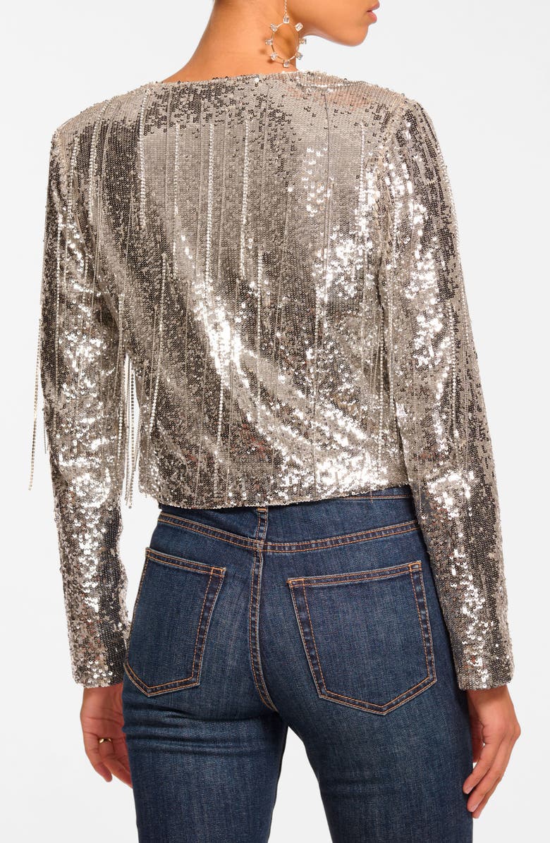 Ramy Brook Sapphire Sequin Fringe Crop Jacket, Alternate, color, Platinum Sequin Fringe