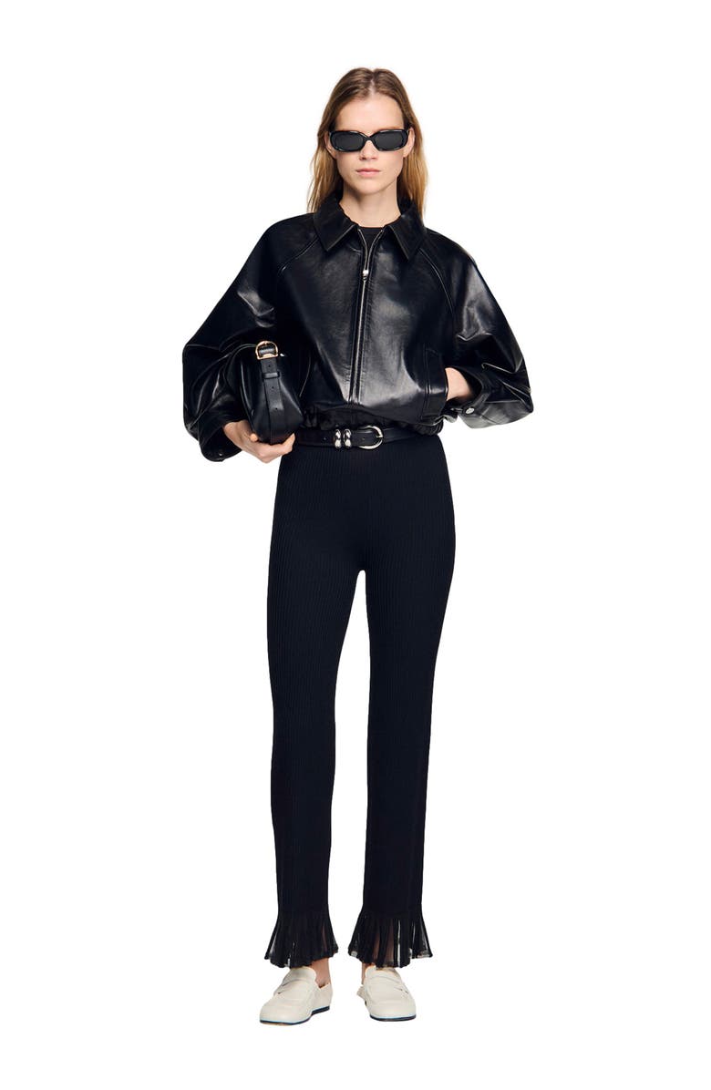 SANDRO Lamb leather jacket, Alternate, color, Black