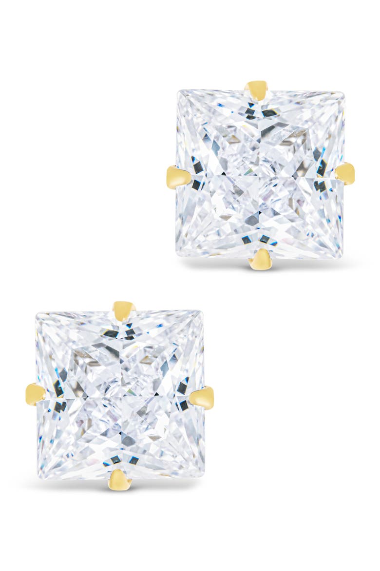 Princess Cut Cubic Zirconia Stud Earrings, Alternate, color, GOLD