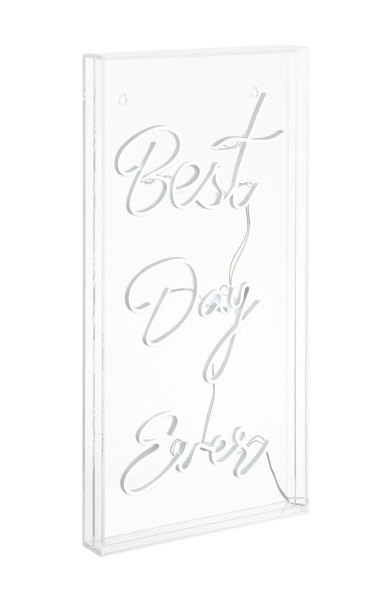 JONATHAN Y Best Day Ever 11.75" X 23.63" Contemporary Glam Acrylic Box USB Operated LED Neon Light, White, Main, color, White