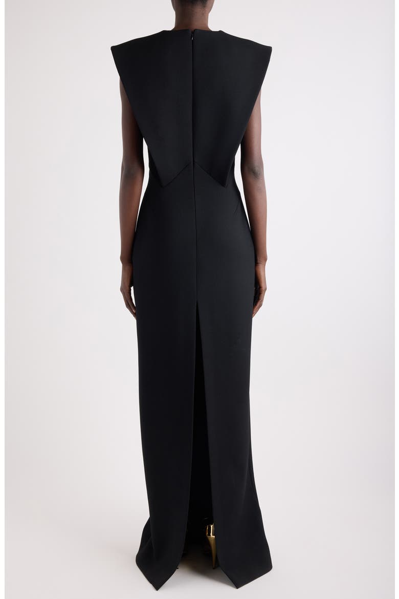Structured Wool Blend Crepe Evening Gown, Alternate, color, BLACK