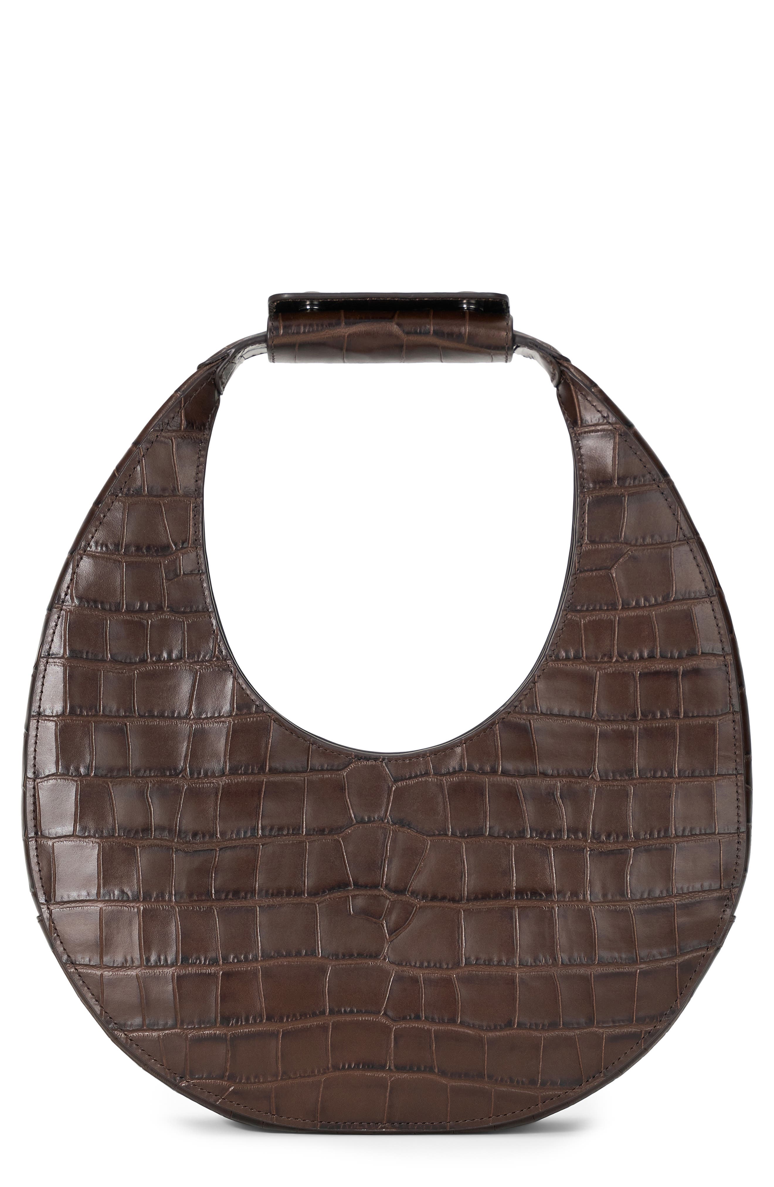 STAUD Moon Croc Embossed Leather Top Handle Tote, Main, color, Espresso Croco