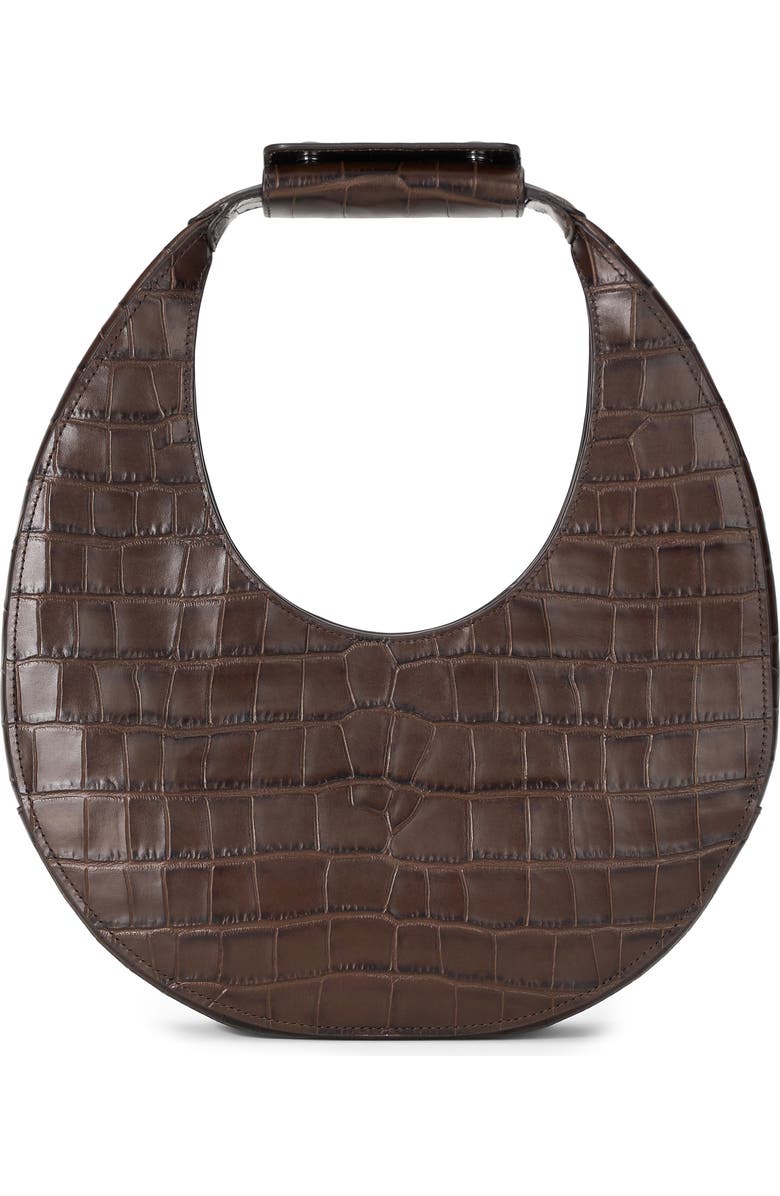 STAUD Moon Croc Embossed Leather Top Handle Tote, Main, color, Espresso Croco
