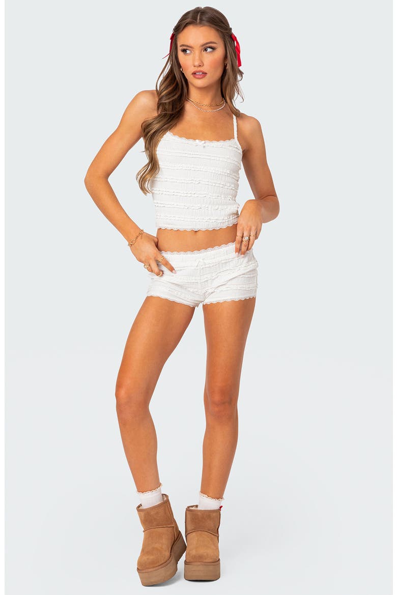 Lucy Ruffled Lace Crop Tank, Alternate, color, WHITE