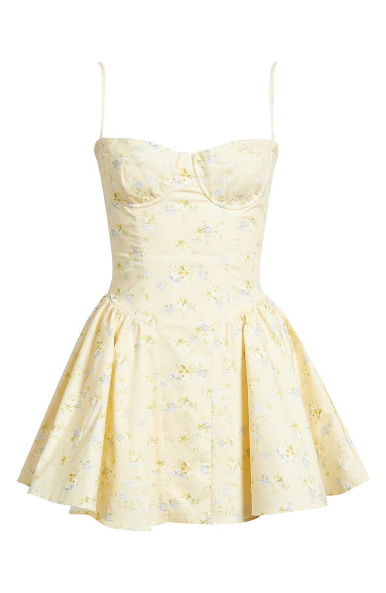 HOUSE OF CB Samaria Floral Stretch Cotton Minidress, Main, color, Lemon Floral