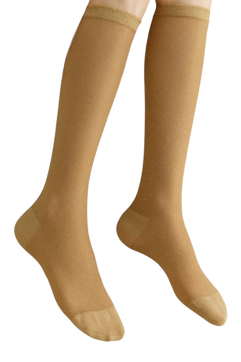 Sheer Magic Sparkle Cotton Blend Crew Socks, Main, color, GOLD