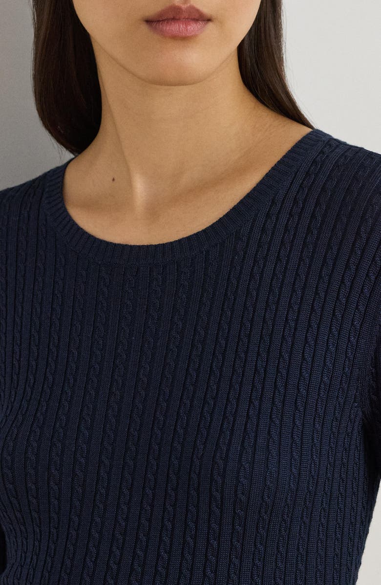 Lauren Ralph Lauren Cable Knit Long Sleeve Sweater, Alternate, color, Lauren Navy Blue