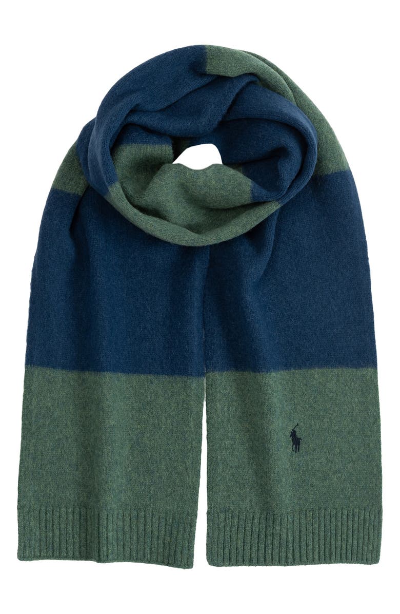 Polo Ralph Lauren Stripe Brushed Wool Scarf, Main, color, Navy/ Green