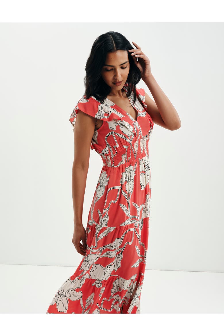 Petite Mattie V-Neck Tiered Midi Dress, Alternate, color, Red Floral