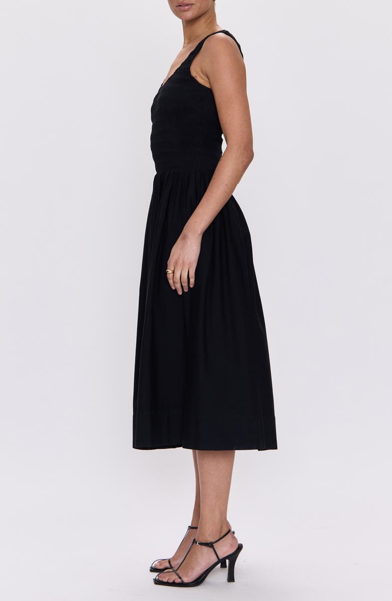 Pistola Alessia Smocked Drop-Waist Stretch Cotton Midi Dress, Alternate, color, Noir
