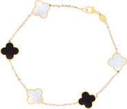 The Lovery Fine Jewelry Small Mother of Pearl and Onyx Mixed Clover Bracelet