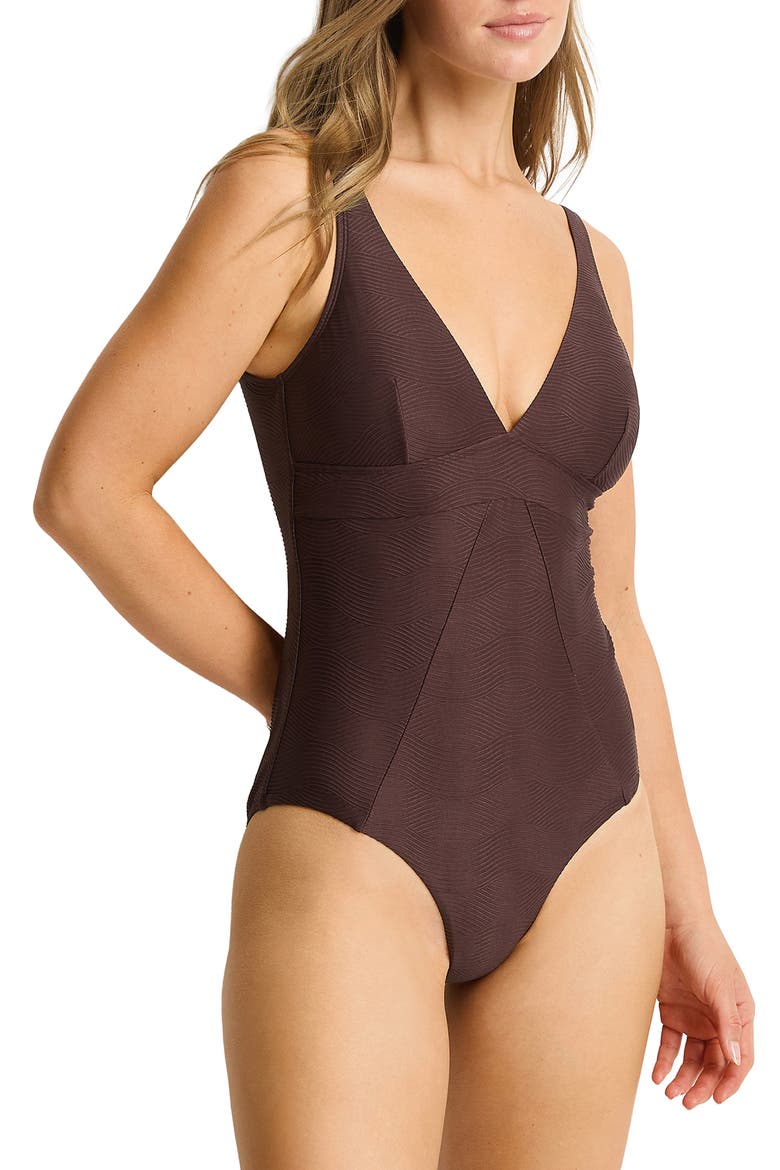 Zen Scoop Back Panel One-Piece Swimsuit, Alternate, color, COCOA