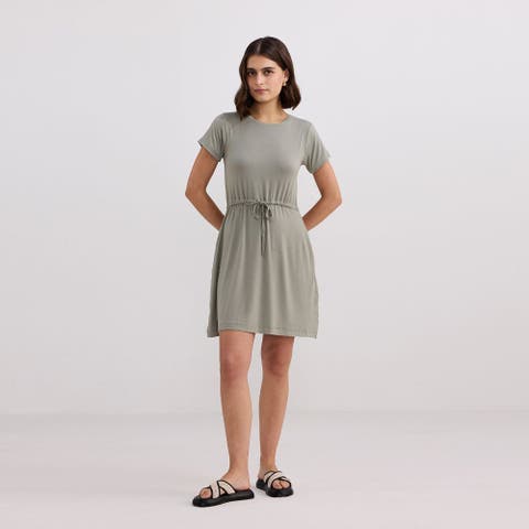 Drawstring Short T-shirt Dress in Light Olive