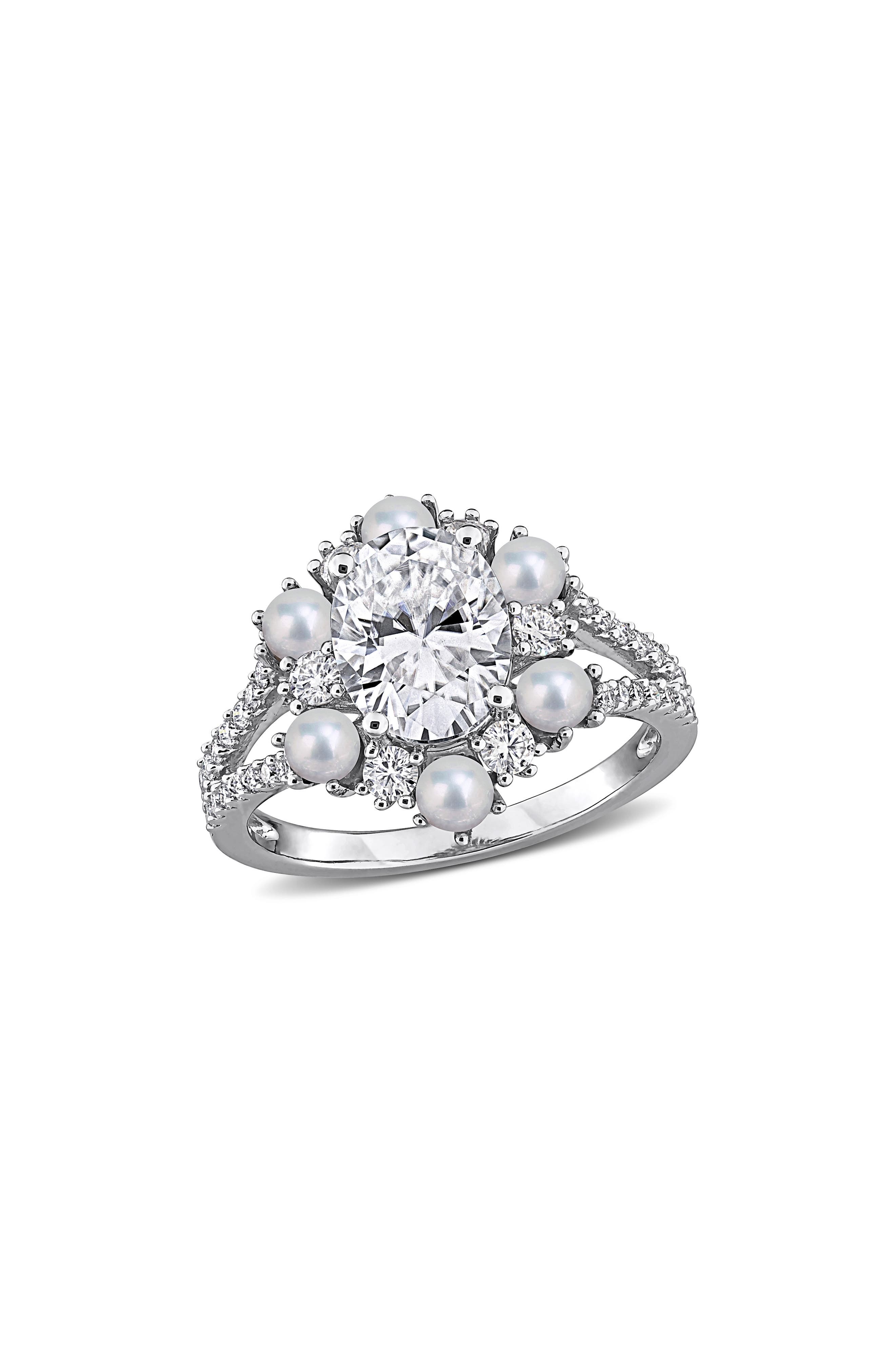 Cultured Freshwater Pearl and Cubic Zirconia Statement Ring