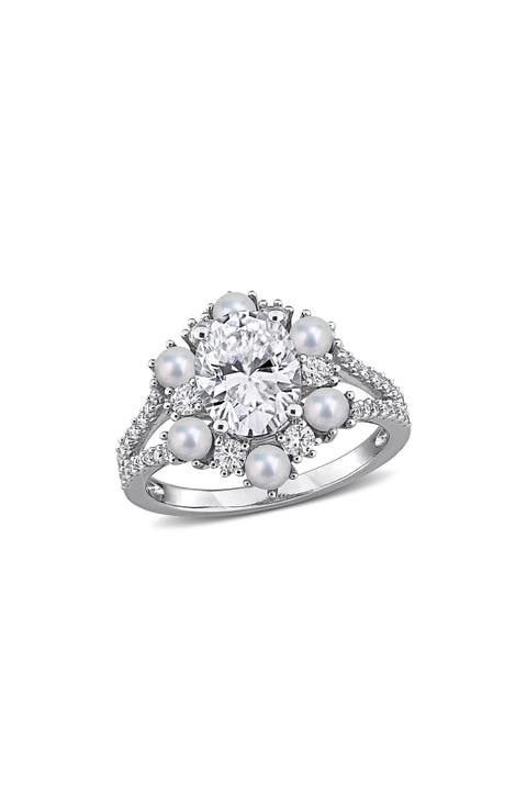 Cultured Freshwater Pearl and Cubic Zirconia Statement Ring