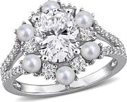 DELMAR Cultured Freshwater Pearl and Cubic Zirconia Statement Ring
