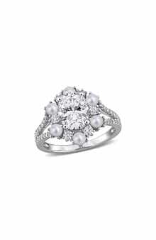 Cultured Freshwater Pearl and Cubic Zirconia Statement Ring
