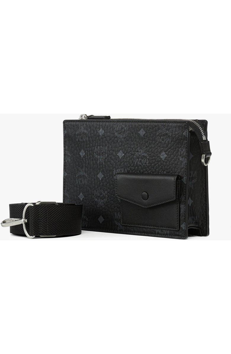 MCM Aren Standing Crossbody Pouch in Visetos, Alternate, color, Black