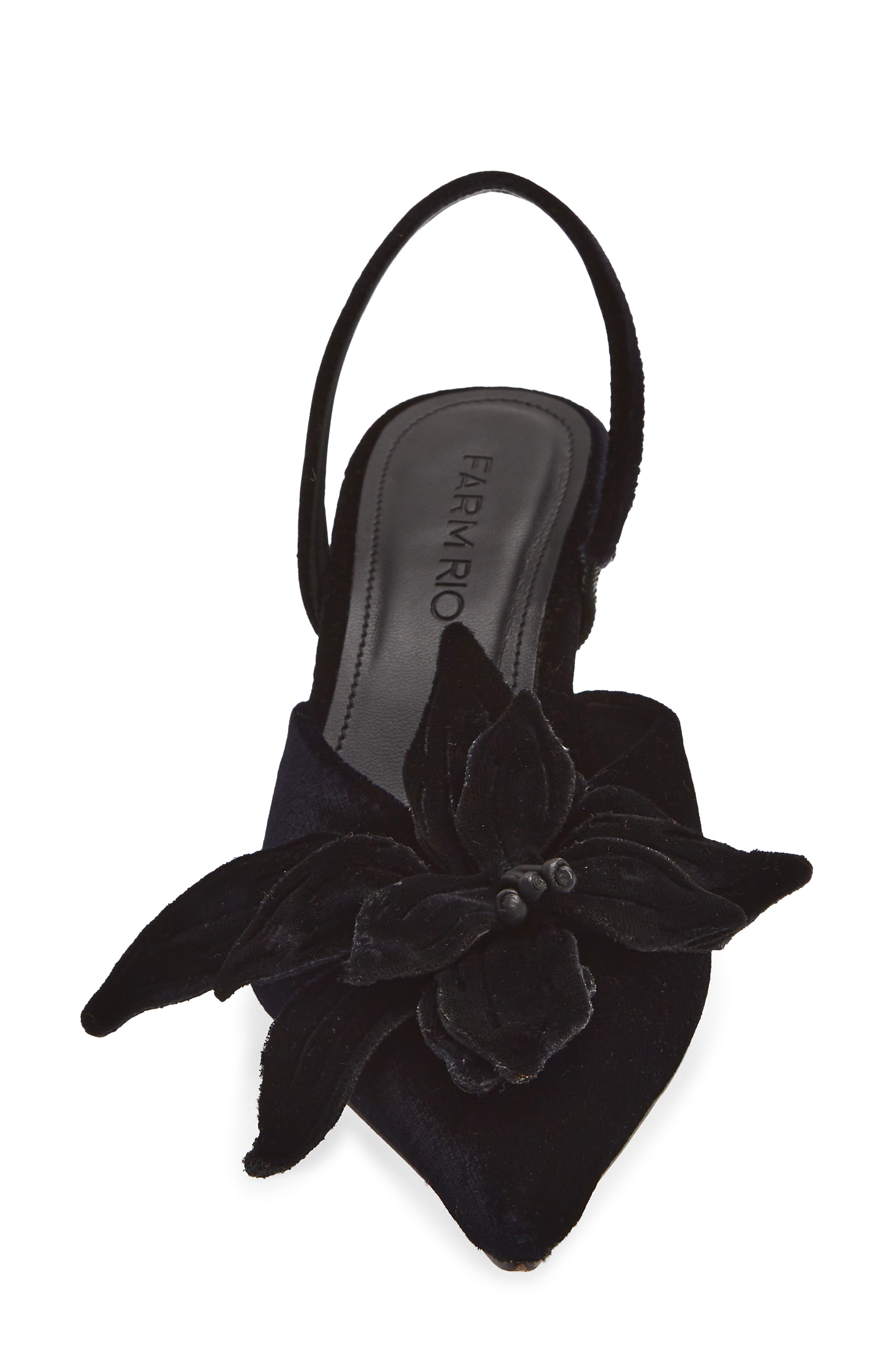 Flower Velvet Slingback Pump, Alternate, color, BLACK