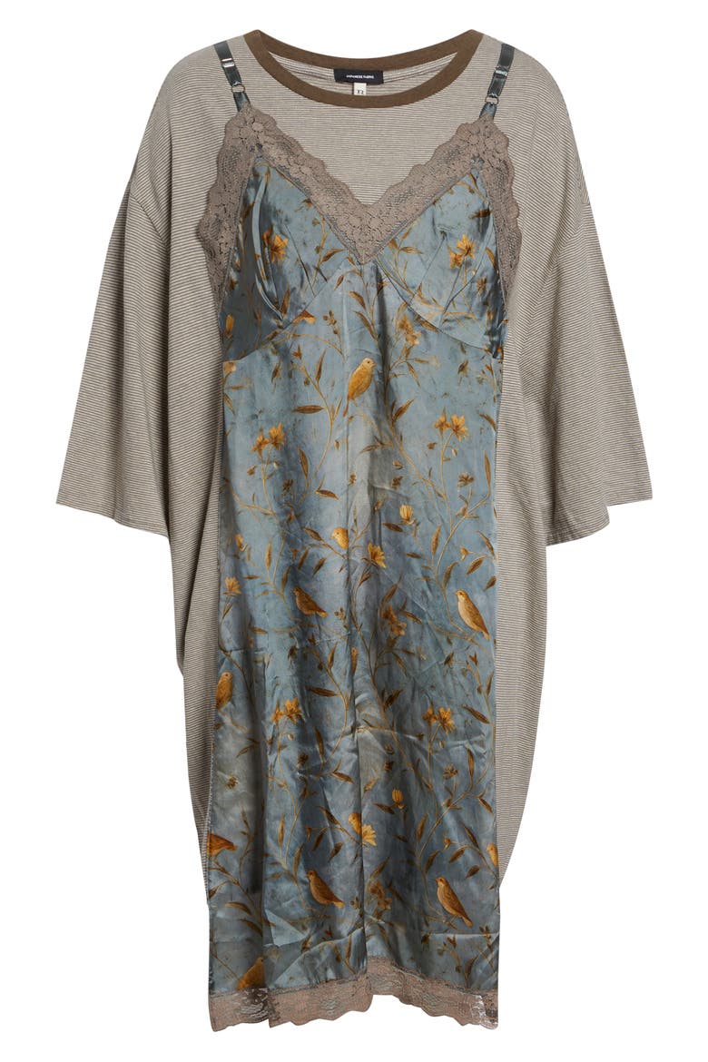 Oversize T-Shirt Dress with Slipdress Appliqué, Alternate, color, KHAKI STRIPE