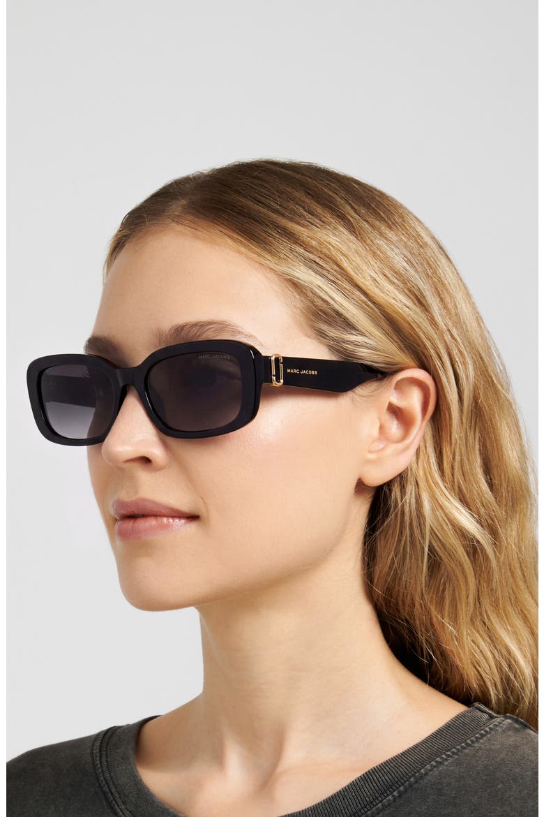 55mm Rectangular Sunglasses, Alternate, color, BLACK/ DARK GREY SF