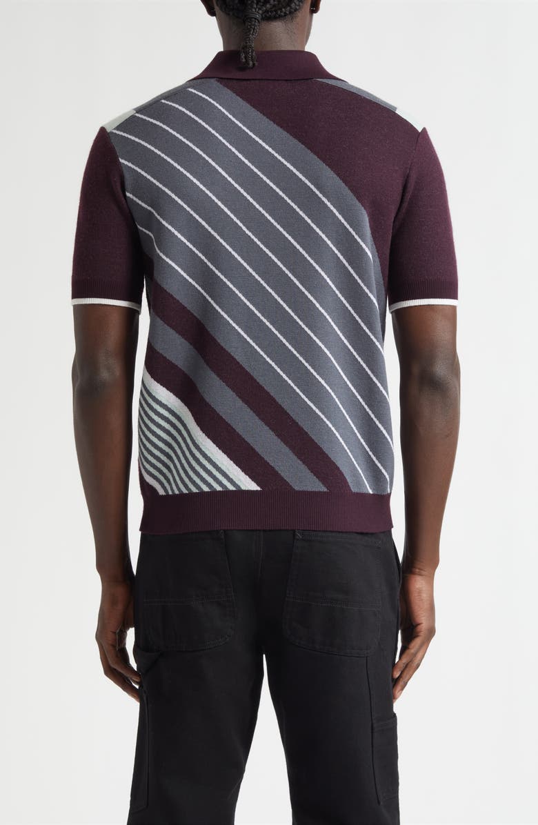 Casablanca Diagonal Stripe Merino Wool Quarter Zip Polo, Alternate, color, Aubergine